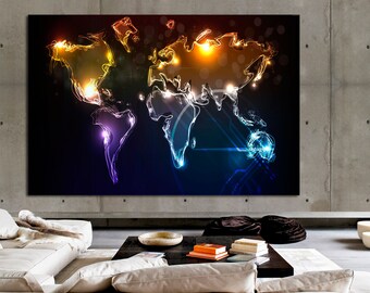 Abstract World Map Canvas Print, Large Wall Art Decor