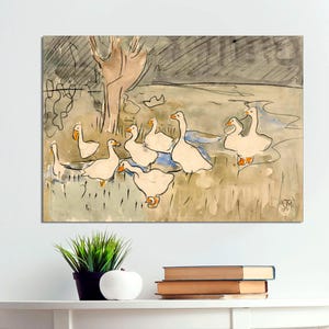 CANVAS Print Ready to Hang, Vintage Duck Wall Art, Antique geese Watercolor painting, Nursery Wall Art Decor, Animal Art, Kids Room Wall Art
