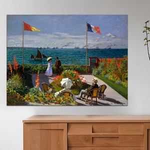 Claude Monet, Garden at Sainte, Wall Art, Madame Monet Art Canvas, Monet print, Monet wall art, Monet Poster Art on CANVAS Ready to Hang.