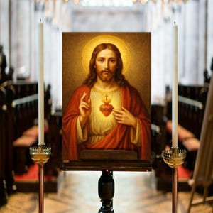 Sacred Heart of Jesus Canvas Print, Catholic Wall Art for Prayer Room, Christian Home Decor Religious Gift, Jesus Portrait Art Ready to Hang