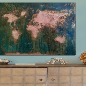 Rustic World Map Wall Art, World Map Canvas, Green World Map Canvas Print, World Map Canvas Wall Decor,Stretched Map Wall Art Ready to hang.