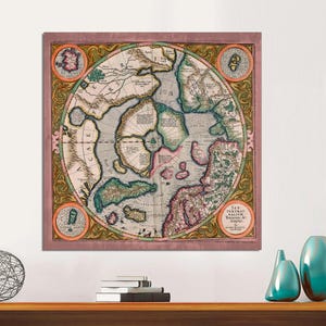 Antique Map Art, First North Pole Map Art, Septentrionalium Terrarum Gerardus Mercator, Globe Map Print Reproduction on CANVAS Ready to Hang