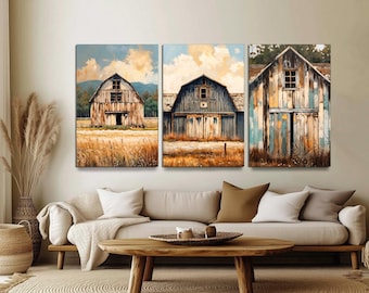 Rustic Barn Canvas Print Set, Farmhouse Wall Art