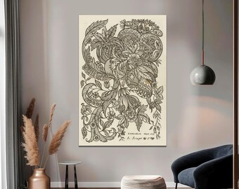 Vintage Botanical Print Canvas, Floral Textile Wall Art