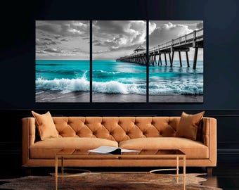 Ocean Wave Canvas Print Set, Black and White Coastal Landscape, Ready to Hang
