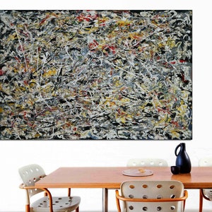 Impresión en lienzo de Jackson Pollock, expresionismo abstracto con luz blanca, lista para colgar, impresión de Jackson Pollock, arte de Pollock, póster de Jackson Pollock