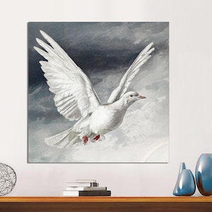 White Pigeon Canvas Wall Art CANVAS, Vintage Bird Painting Print, Kids Vintage Wall Decor,Dove Art, Dove of Peace Canvas Print Ready to Hang