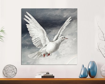 Vintage Dove Painting, White Pigeon Canvas Print, Ready to Hang