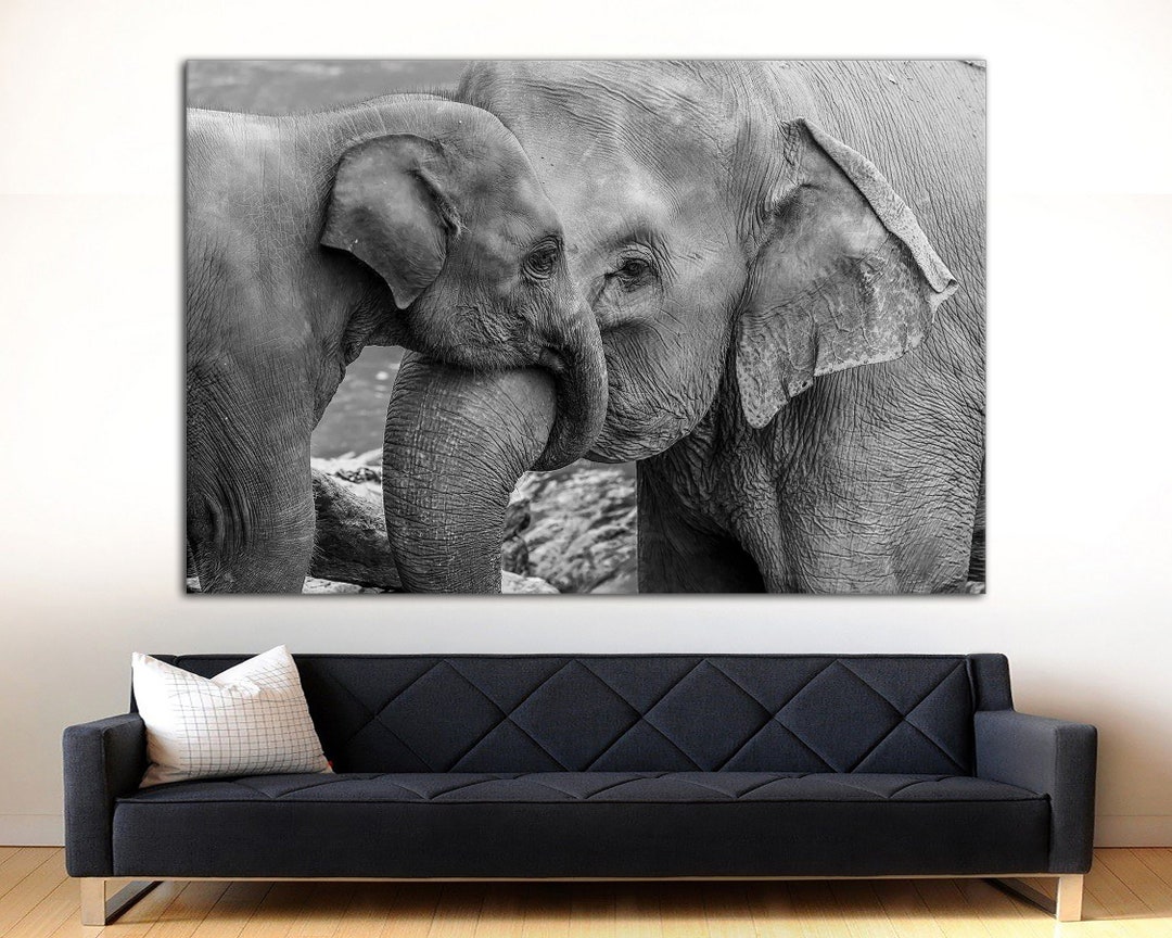 African Elephant Baby and Mom, Elephant Canvas Print, Room Art, Large ...