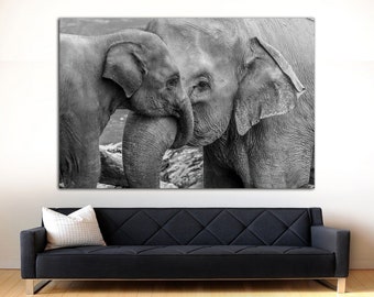 Elephant Mom and Baby Canvas Print, Ready to Hang