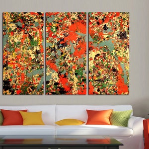 3 panel canvas split, Abstract Expressionism art by Jackson Pollock,Ready to Hang,Jackson Pollock print, Pollock art, Jackson Pollock poster