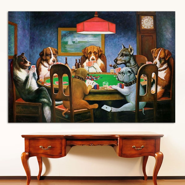 A Friend in Need by C.M. Coolidge poker game, dogs poker painting, dogs playing poker, famous painting, famous poster, canvas art,poker dogs