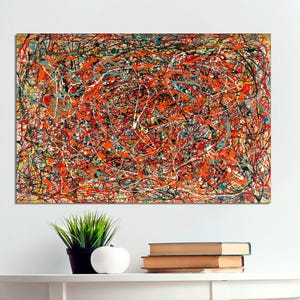 Impresión de arte de pared de Jackson Pollock, póster de arte de exposición vintage de Jackson Pollock, impresión abstracta de Pollock, galería, arte en LIENZO listo para colgar.