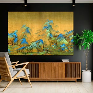 Thousands of Miles Mountains and Rivers Chinese Song Dynasty Shan Shui Canvas Art, Antique Asian Landscape Painting Ready to Hang Wall Decor