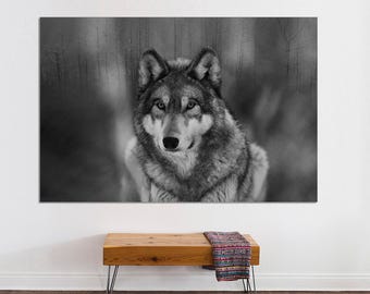 Grey Wolf Canvas Print, Black and White Wall Art