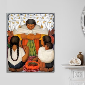 Flower Festival Feast of Santa Anita, Mexican Artist Diego Rivera, Mexican Wall Art, Diego Rivera Print, Flower Art on CANVAS Ready to Hang.