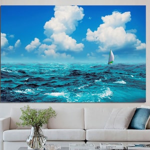 Beautiful Mediterranean sailboat sailing in ocean, Canvas Print, Home decor, interior art, gift idea, Wall art,decor, interior decoration.