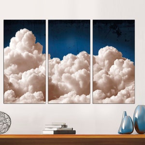 3-Set Canvas, Cloud Wall Art, Blue Wall Art   Minimalist Wall Art, Indigo Art, Maximalist Decor, Sky Wall Art, Night Sky Print Ready to Hang