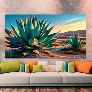 Southwestern Wall Art, Agave Desert Canvas Print, Arizona Cactus Wall Art, Landscape Desert Decor Farmhouse Nature Art Decor Ready to Hang.