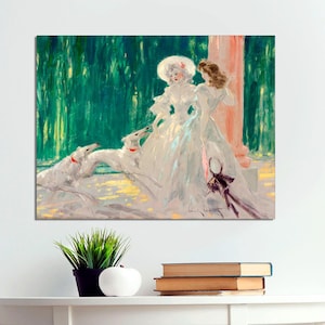 Canvas Deco, Fashion Art, Afternoon Under the Lamp by Louis Icart, French Vintage Canvas, Modern Fashion Art on CANVAS Print Ready to Hang.