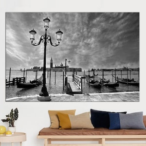 Canvas Print Church of San Giorgio Maggiore, Island of the San Giorgio Maggiore,  gondolas parked, Riva degli Schiavoni in Venice, Italy.