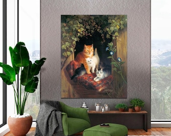 Henriette Ronner-Knip Cat with Kittens Canvas Print, Cat Lover Gift