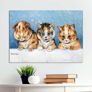 Tres adorables gatitos de Louis Wain, impresión artística clásica de gatos, lienzo de gatos, póster de gatos, arte mural de lienzo de gatos, arte de gatos sobre lienzo listo para colgar
