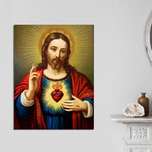 Jesus Sacred Heart Divine Mercy Christian Roman Catholic Canvas Art Print Modern Family Bedroom Decor CANVAS, Religious Art Ready to Hang.