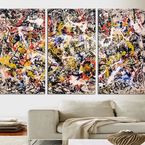 3 panel canvas split, Abstract Expressionism art by Jackson Pollock,Ready to Hang,Jackson Pollock print, Pollock art, Jackson Pollock poster