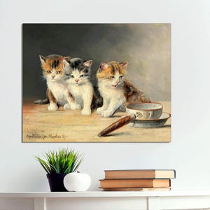 Tres adorables gatitos de Moritz Müller, impresión artística clásica de gatos, lienzo de gatos, póster de gatos, arte de pared en lienzo de gatos, impresión en lienzo lista para colgar