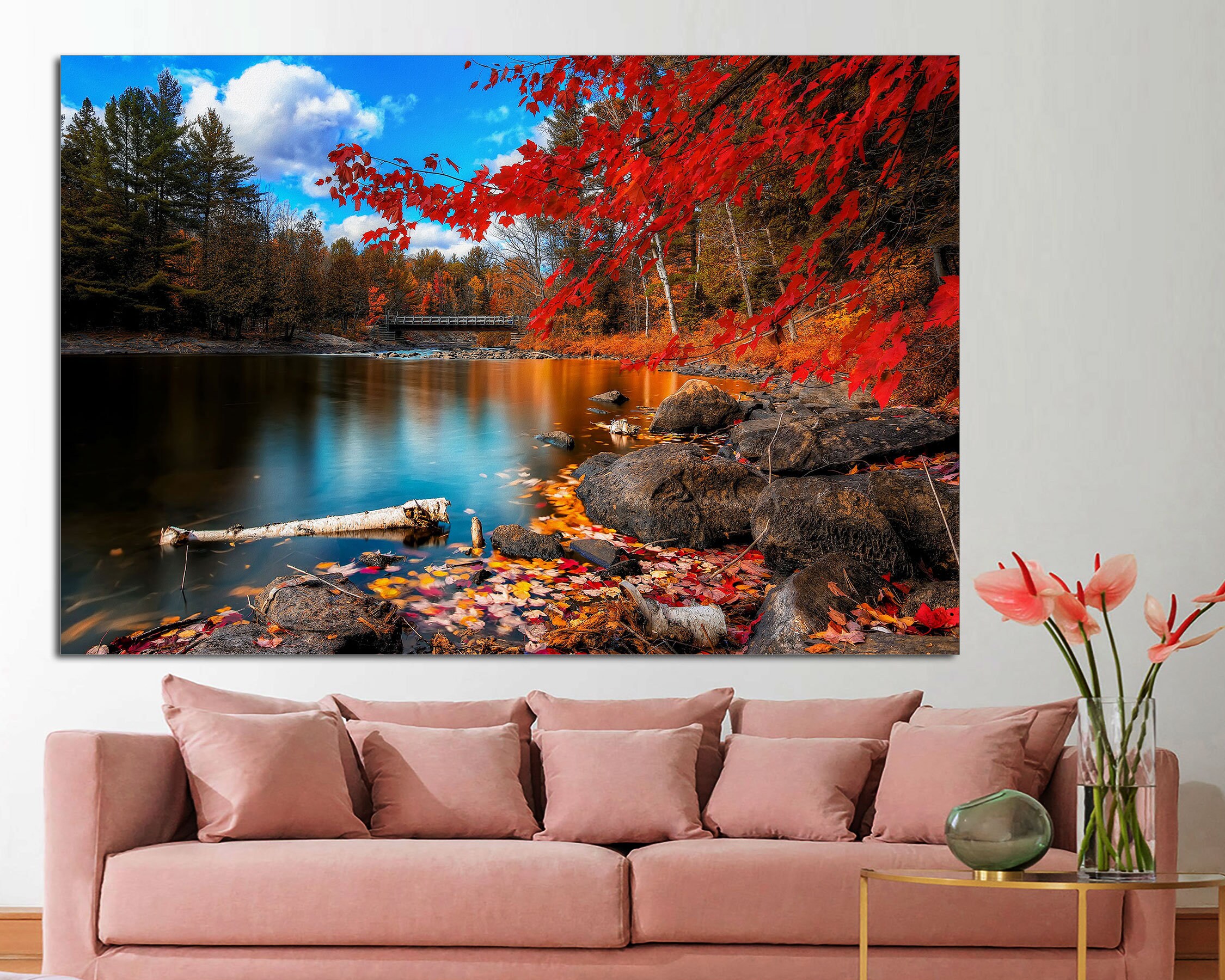 Autumn Lake Canvas Print, Red Trees, Ready to Hang - Etsy