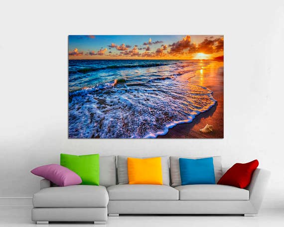 Beautifui Sunset and Waves on the Beach Ocean Waves Canvas | Etsy