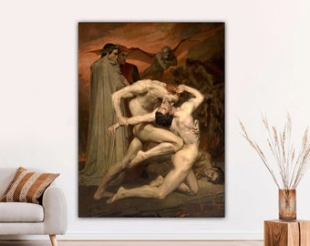 Dante and Virgil in Hell by William Adolphe Bouguereau, Vintage art, Classic Painting, Art Print, Canvas Art, Classic Wall Art READY TO HANG