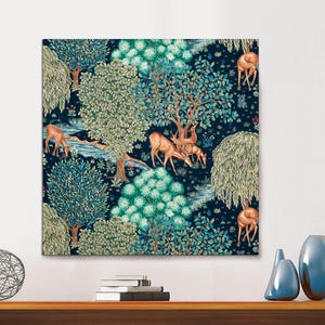 William Morris Reindeer Print, William Morris Exhibition Print, William Morris Deer Print, Vintage Art, Textiles Art on CANVAS Ready to Hang