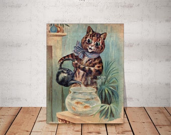 Louis Wain Cat Canvas Print, Vintage Wall Art Decor