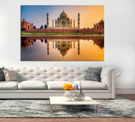 Taj Mahal Sunset Canvas Print, India Wall Art