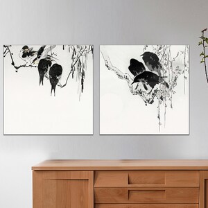Set of 2 Antique Japanese Bird Wall Art, Asian Wall Art, Antique Bird Canvas Art, Vintage Bird Art, Asian Bird Print on CANVAS Ready to Hang