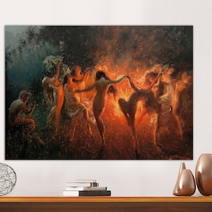 Joseph Tomanek - Fire dance Print on canvas, dance Canvas art, classic art, large size painting, Witches magic Wall Art,Canvas Ready to Hang