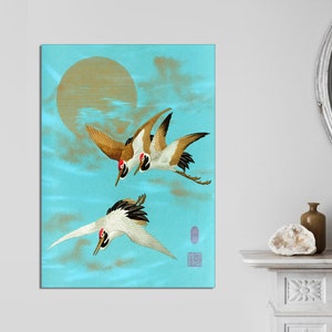 Sarus Crane In Rice Field - Vintage Japanese Wall Art by G.A. Audsley Wrapped Canvas, Japanese Vantage Art Print Canvas Print READY to HANG.