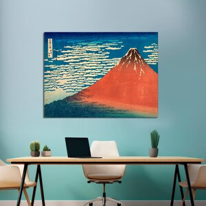 Katsushika Hokusai, Red Fuji Japanese Wall Art, Fuji Panoramic Art, Asian Cultural Art Print,Traditional Ukiyo-e Art on CANVAS Ready to Hang