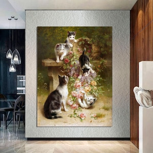 Cats and Flowers Painting by Carl Reichert, Canvas Gallery Wrapped, Canvas Giclee Wall Art, Cat Print Cat Lover Gift CANVAS Ready to Hang.