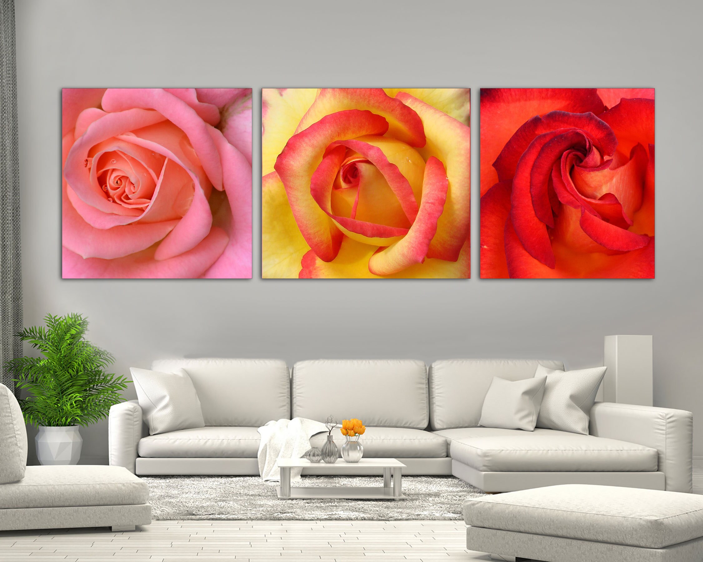 Rose Canvas Art Set of 3, Floral Wall Decor - Etsy