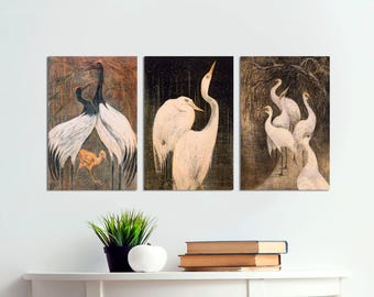 Vintage Cranes Canvas Art, Theo Van Hoytema, Set of 3 Ready to Hang