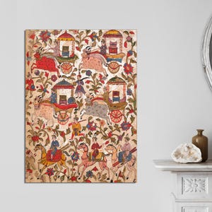 Procession of Carriages Carrying Booty Dispersed Bhagavata Purana Manuscript, Indian Evolution Art, Indian God Print, CANVAS READY to HANG.