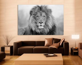 Black and White Lion Canvas Print, Lion Wall Art