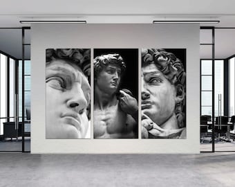 David Sculpture Canvas Print Set, Black and White Greek Statue, Modern Decor