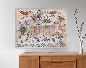 Vintage Deer Canvas Art Print, Woodland Wildlife Painting, Ready to Hang