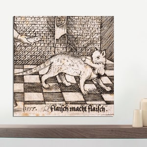 CANVAS Print, Flesh Makes Flesh, Medieval Cat Print, Cat Art gift, Funny Cat wall Art, Authentic Art, Medieval Cat Art, Canvas Ready to Hang
