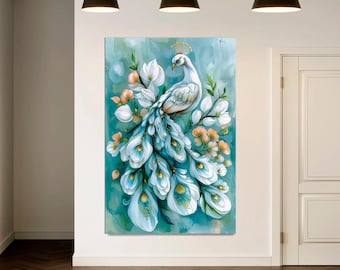 Vintage Peacock Canvas Art – Framed Exotic Bird Giclee Print
