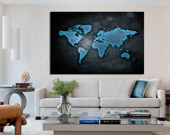 Abstract World Map Canvas Print, Large Wall Art Decor